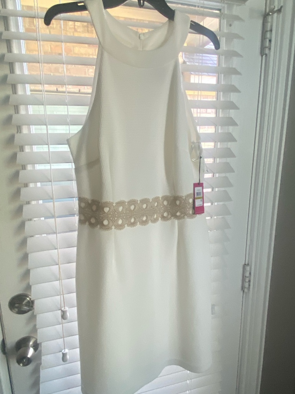 VINCE CAMUTO IVORY DRESS WITH MATTE ROSEGOLD LACE WAIST DESIGN SZ 14 - NEW